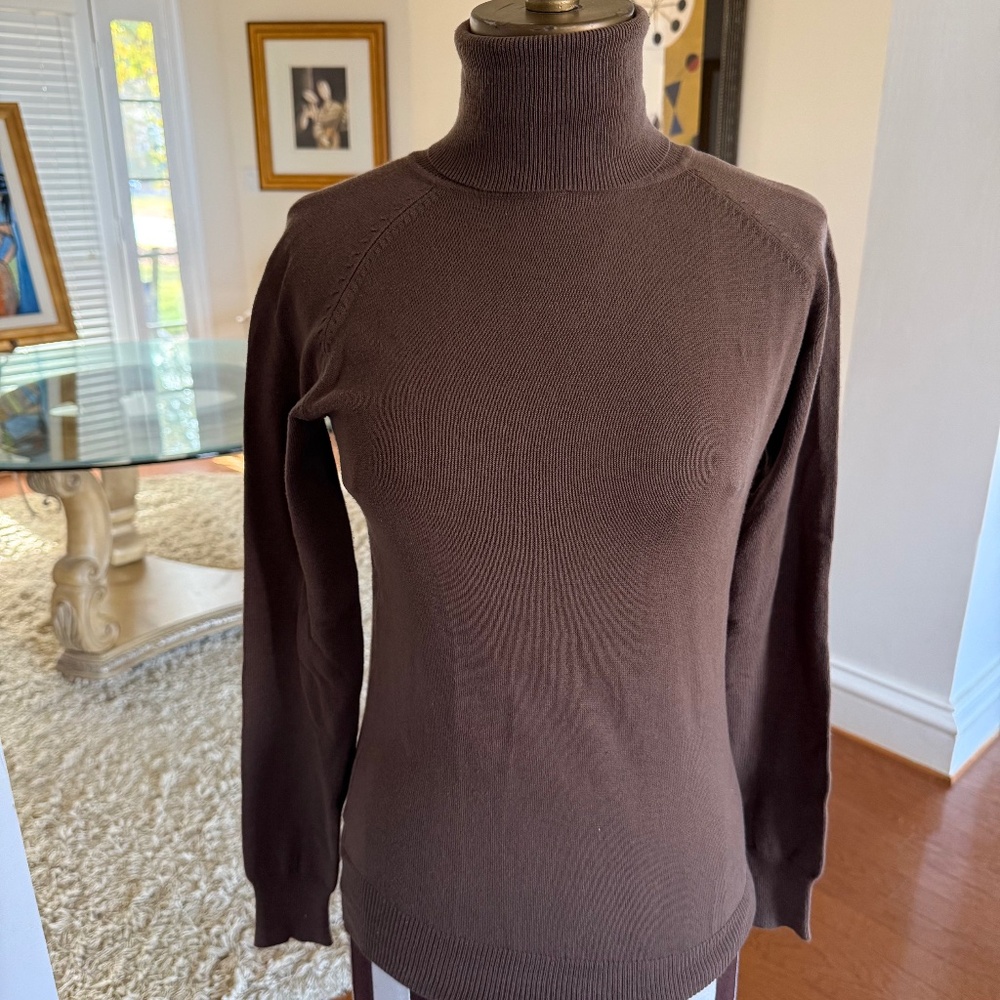 Zara Women's Cotton Blend Turtleneck Sweater Brown Long Sleeve Pullover M